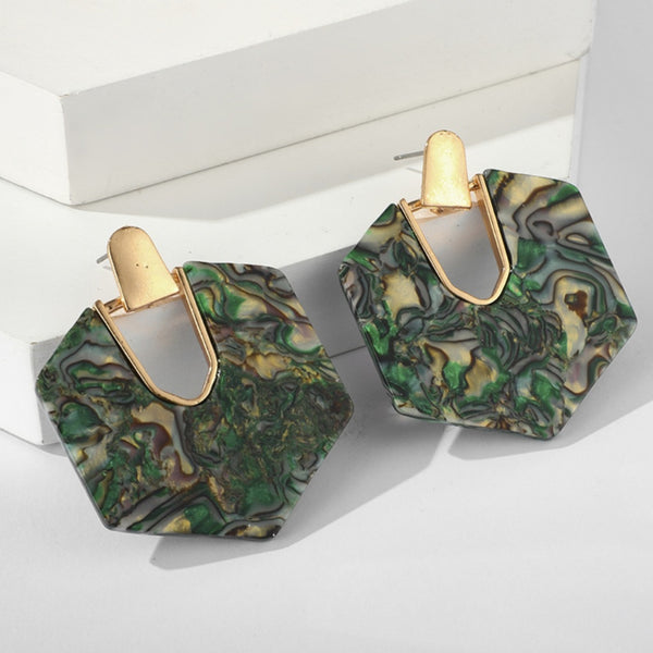 Green pentagon earrings