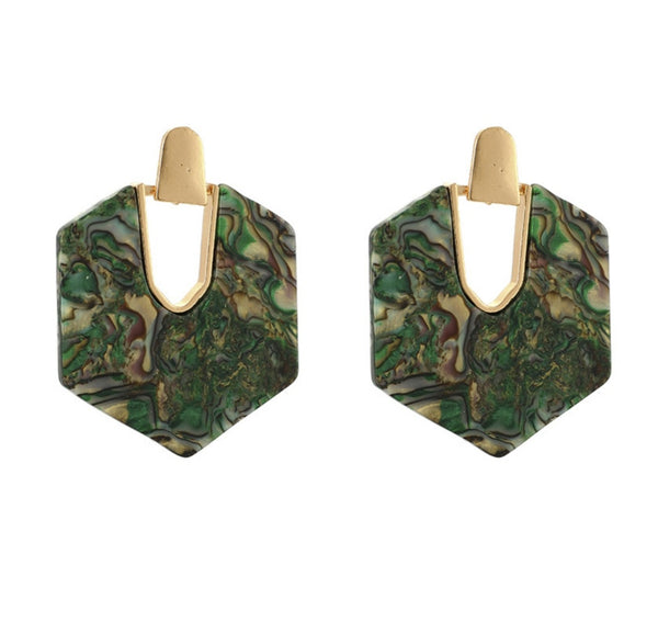 Green pentagon earrings