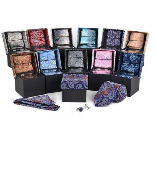 Men's Paisley Tie/Cufflinks/Pocket Square Set