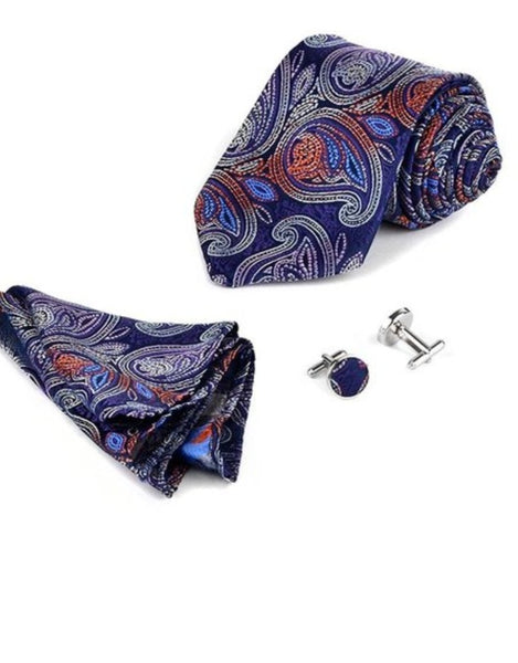 Men's Paisley Tie/Cufflinks/Pocket Square Set