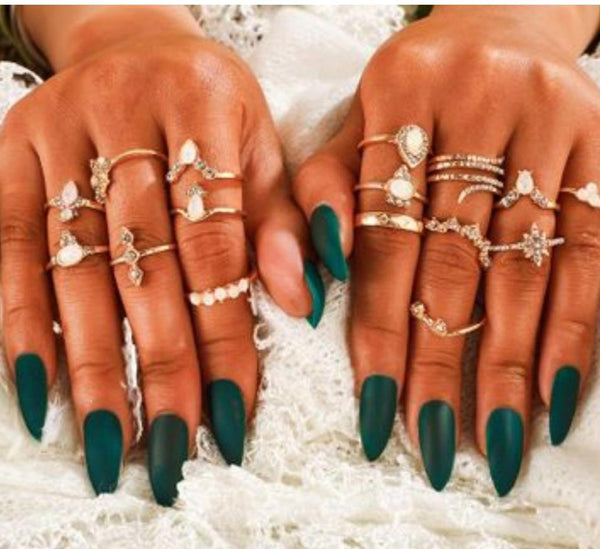 17 piece bohemian ring set